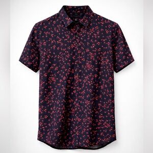Rodd & Gunn 100% Linen Palm Tree Shirt | Navy Red Print | Sports Fit | Size S